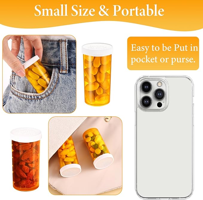 9 PCS Empty Plastic Pill Bottles with Easy Open Snaps Caps Clear Containers Pill Cases Organizers Medication Vials Travel Pill Box Plastic Medicine Containers (13 Dram