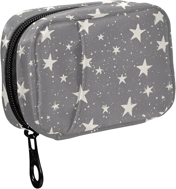 Fustylead Hand Draw Stars on Grey Background Pill Organizer and Storage Weekly with Zipper, Removable Pill Box Portable Medicine Organizer for Vitamin Fish Oil Supplement