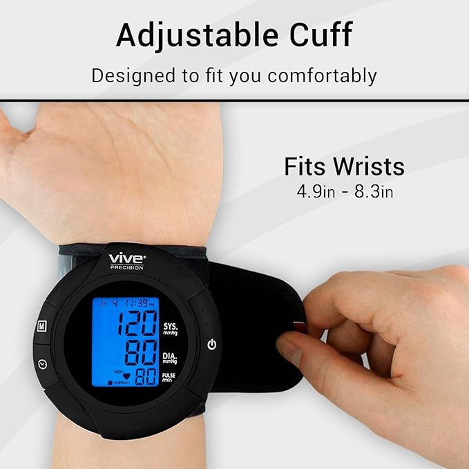 Vive Precision Smart Wrist Blood Pressure Monitor - Digital Automatic Accurate BP Cuff Machine for Irregular Heartbeat & Heart Rate Detection at Home - Portable Wireless Display for Adults, Pregnancy