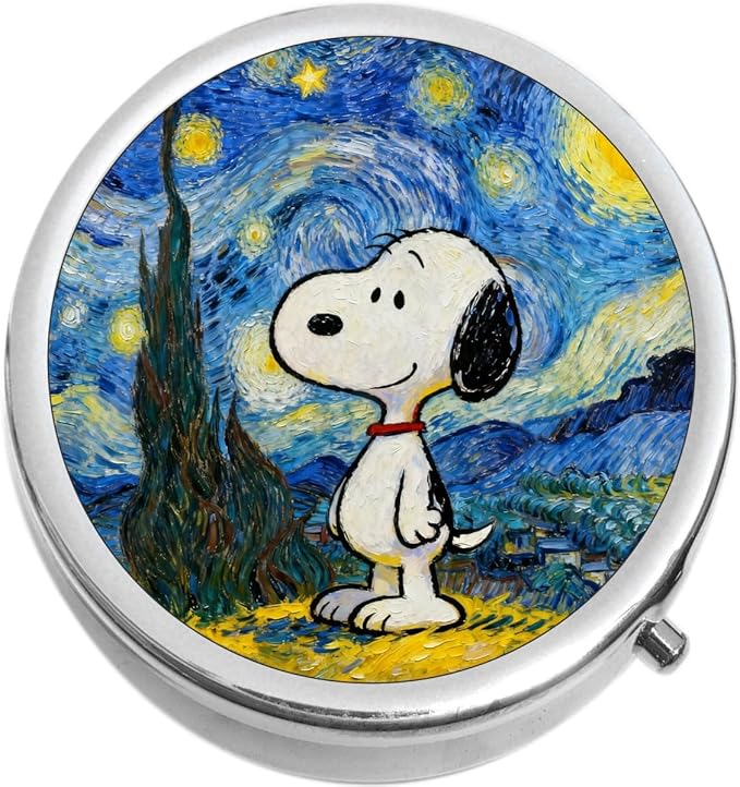 Smiling Cartoon Dog Starry Night Medical Pill Box