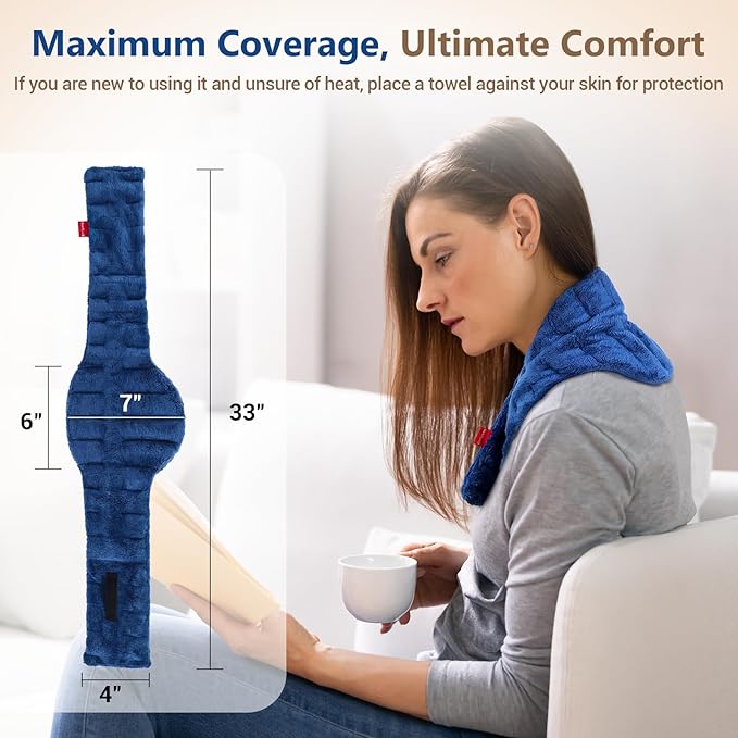 Comfytemp Microwavable Heating Pad for Neck Shoulders, FSA Eligible HSA, 33"×4", Moist Heat Neck Wrap Warmer for Pain Relief, Microwave Heating Pad Warm Compress, Relaxation Items for Women Seniors