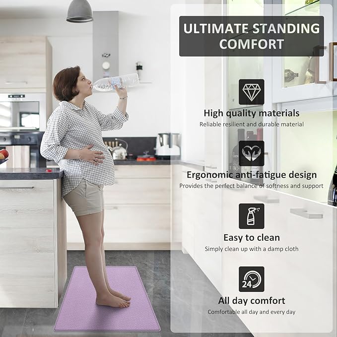 AUTODECO Kitchen Mats and Rugs Set of 2 - Cushioned Anti-Fatigue Kitchen Rug for Floor Washable 17"x29" +17"x59", Lightpurple