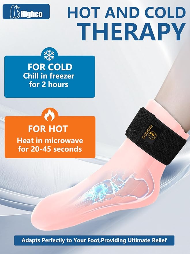 highco Ankle Ice Pack Wrap for Swelling and Injuries Recovery,Reusable Gel Ice Pack for Foot and Ankle,Ice Cold Compression Sock for Foot Heel Wrap,Tendonitis,Plantar Fasciitis,Swelling,Sprained,Pink
