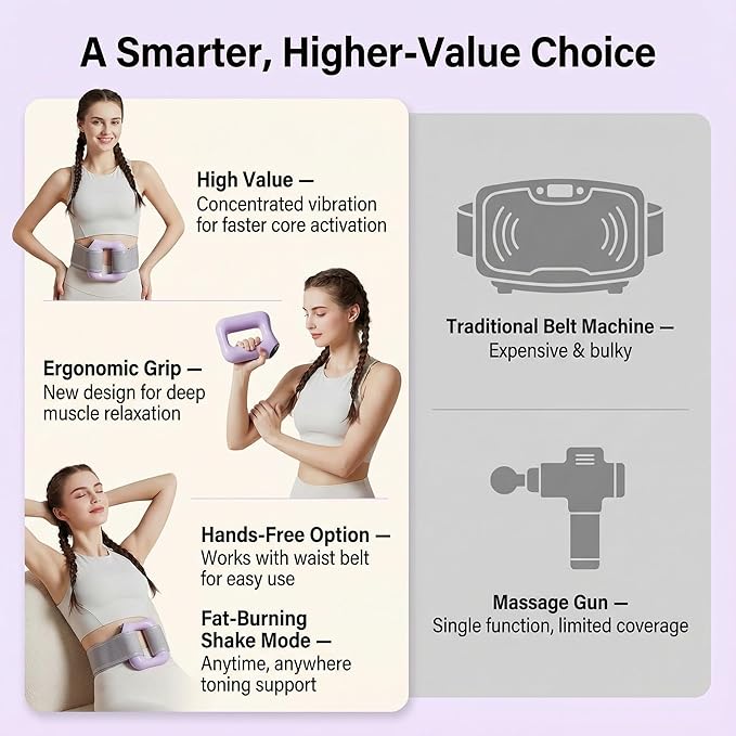 Electric Full-Body Vibration Massager, Hands-Free Cordless Design with Adjustable Strap, 8 Vibration Modes for Belly, Back, Legs & Waist, Includes Sash & Scraper