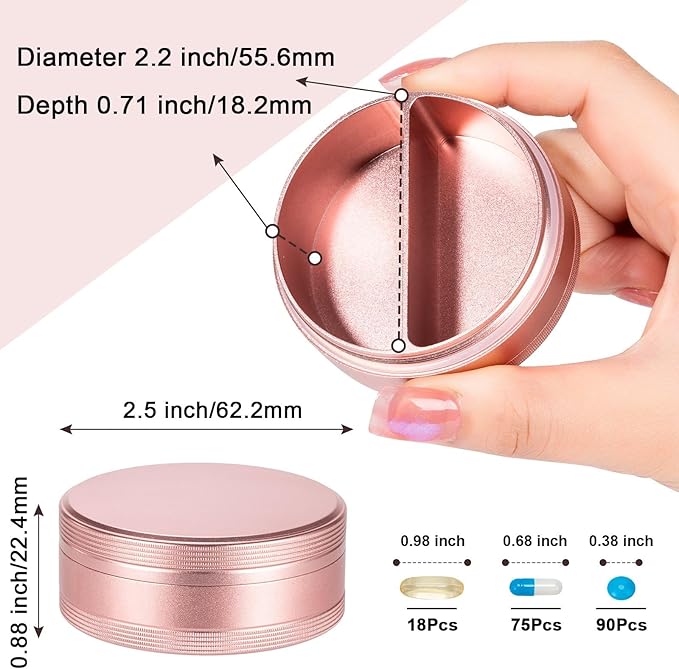 Small Pill Case 2 Compartment - Heavy Duty Metal Pill Box Portable Travel Pill Container for Pocket or Purse, Waterproof Pill Organizer for Medicine Vitamin Fish Oil and Supplements