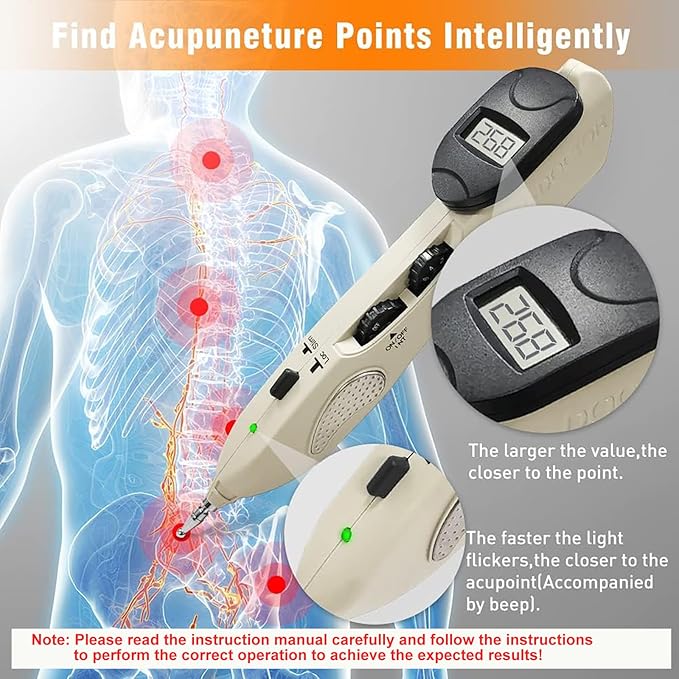 Electronic Acupuncture Pen - Acupressure Pen - Electric Acupuncture Pointer, Massage Pen, Rechargable, Find Acupoints Automatically with 3 Massage Heads
