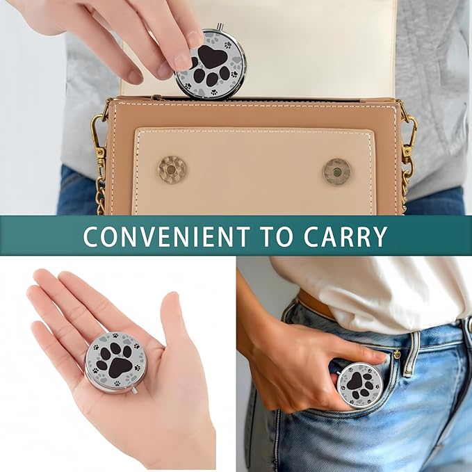 Pill Box 3 Compartment Pocket Small Pill Organizer Mini Metal Pill Holder Travel Portable for Man Woman Old People and Children - Dog Footprints