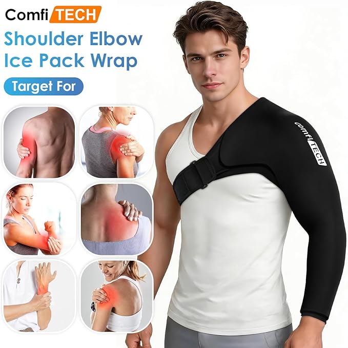 ComfiTECH Shoulder Arm Ice Pack Wrap for Pitchers, Ice Arm Sleeve for Volleyball Player, Athletes, Flexible Cold Application for Throwing Recovery, Elbow Joint and Muscle Relaxation & Daily Use, Large