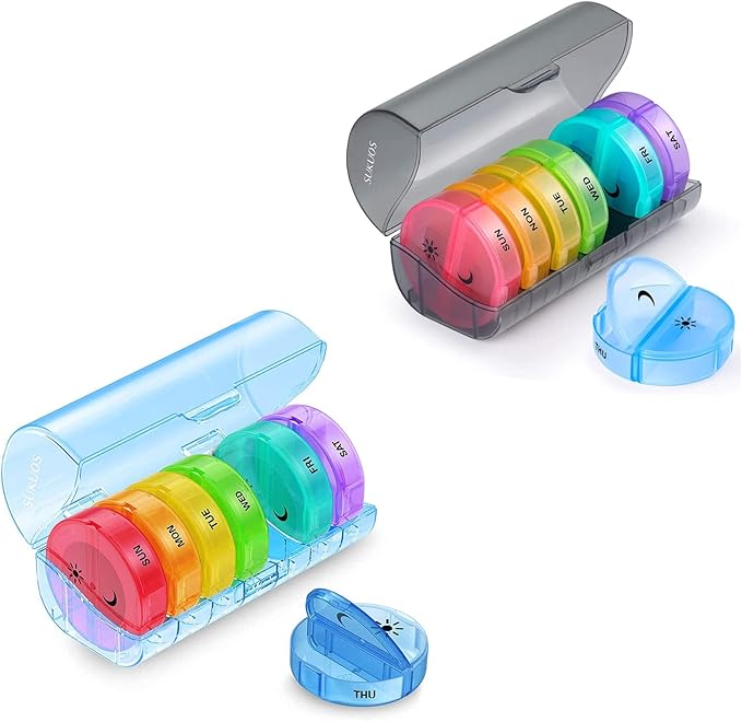 2 Pack Weekly Pill Organizer 7 Day 2 Times a Day, Sukuos Large Daily Pill Cases for Pills/Vitamin/Fish Oil/Supplements