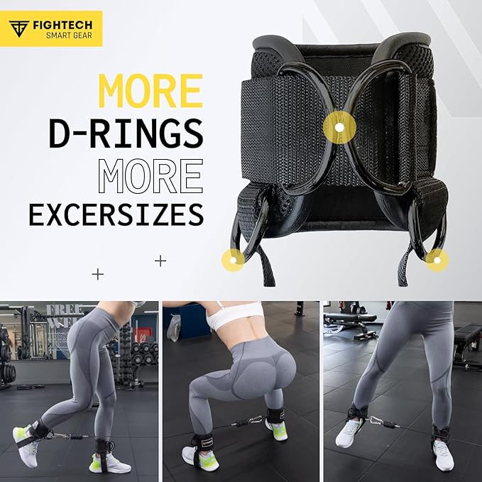 FIGHTECH Ankle Straps Cable Machine Attachment for Gym - Cable Kickback Ankle Straps - Padded Ankle Cuffs for Glute Kickbacks and Leg Workouts