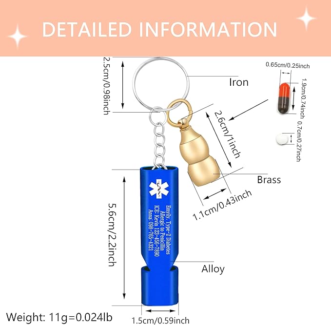 Medical Keychain with Gourd Pill Case – High Pitch Dual Tube Survival Whistle YA6000