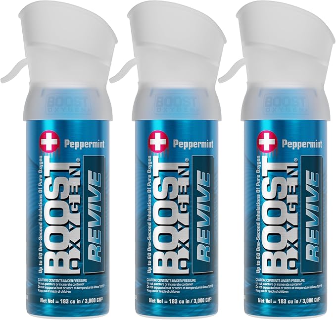 Boost Oxygen Pocket Size Revive Peppermint Aroma 3L Canister | Respiratory Support for Aerobic Recovery, Altitude, Performance & Health (3 Pack)