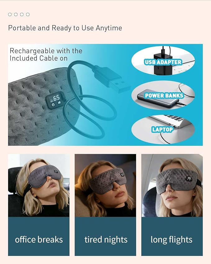 Cordless Heated Eye for Dry Eyes with 6 Timers | 35-65℃ Stepless Precision Warm Eye Compress 1500mAh | Washable Heating pad for Eye Care,Gray