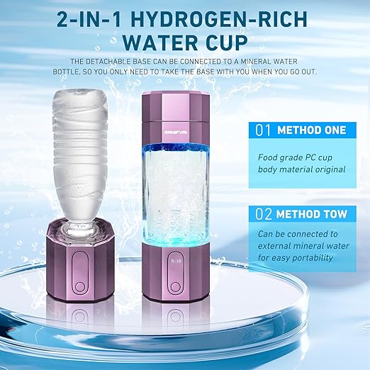 New Upgrade 10000PPB Hydrogen Water Bottle SPE/PEM Technology Seven Colorful Light Double Anti-Slip and Leak-Proof Hydrogen Water Generator with LCD Display (Purple, H80)