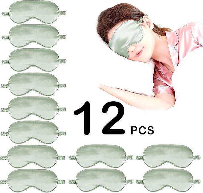 12PACK Silky Sleep Masks Satin Eye Mask Silk Eyes Cover for Sleeping Blackout Eyeshades Soft Blindfold Travel Nap Gifts