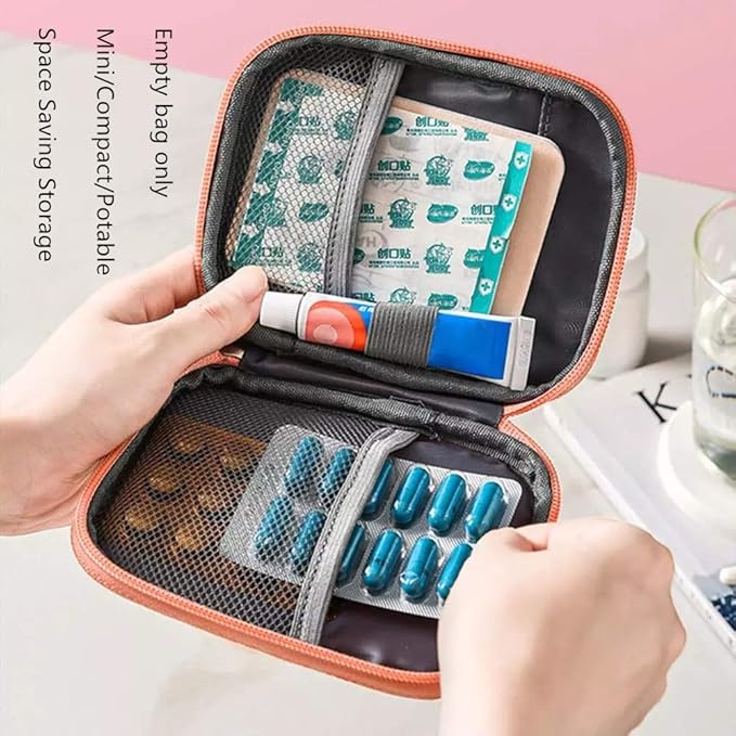 First Aid Kit Bag Empty Travel Medication Pouch Mini Zippered Oxford Medical Survival Kit Carrier Handy Medicine Pills Drugs Package Organizer with 3 Pocket+1 Main Holder-5.5x4.3x0.8Inch (3Pack-S)