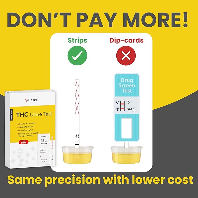 Home Marijuana Drug Test Kit, Highly Sensitive THC Drug Test Kit Marijuana/Weed, THC Drug Test Urine, Easy Home Drug Test Marijuana/THC Substance Abuse, 5 THC Test Strips/Sticks, 50 ng/ml