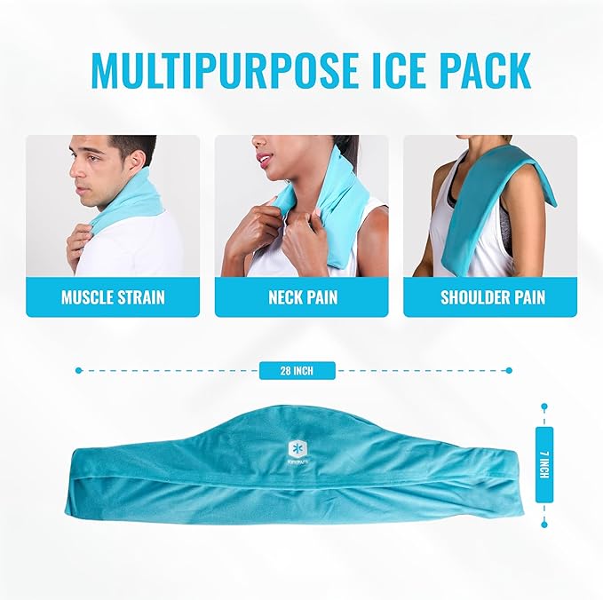 ICEWRAPS Clay Neck Ice Pack Wrap with Cover - 7"x28", Blue Long Reusable Cold Therapy Wrap | Relieves Chronic & Back Pain | Multipurpose Cold Pack