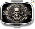 Metal 2 Compartment Pill Organizer Travel Friendly Portable Compact Pill Box Cute Pill Case,for Pocket Wallets Daily Portable Medicine Vitamin Tablet Storage (Skull)