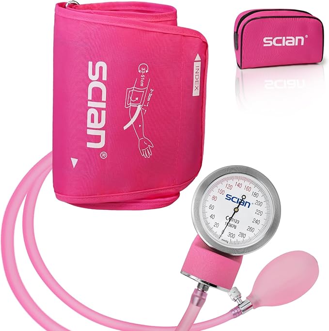 SCIAN Manual Blood Pressure Cuff - Aneroid Sphygmomanometer with European Cuff 12.6-20.8" and D-Ring, Come with Carrying Bag for Nurse Doctor Senior Adult, Pink-Large Cuff