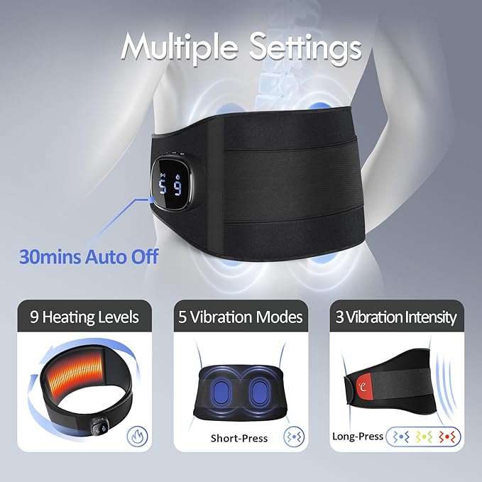 Comfytemp Cordless Portable Heating Pad with Massager for Lower Back Soothing, FSA Eligible HSA 9 Heat 5 Vibration 3 Intensity, Rechargeable Wireless Heated Waist Belt App Control, Gifts for Mom Dad