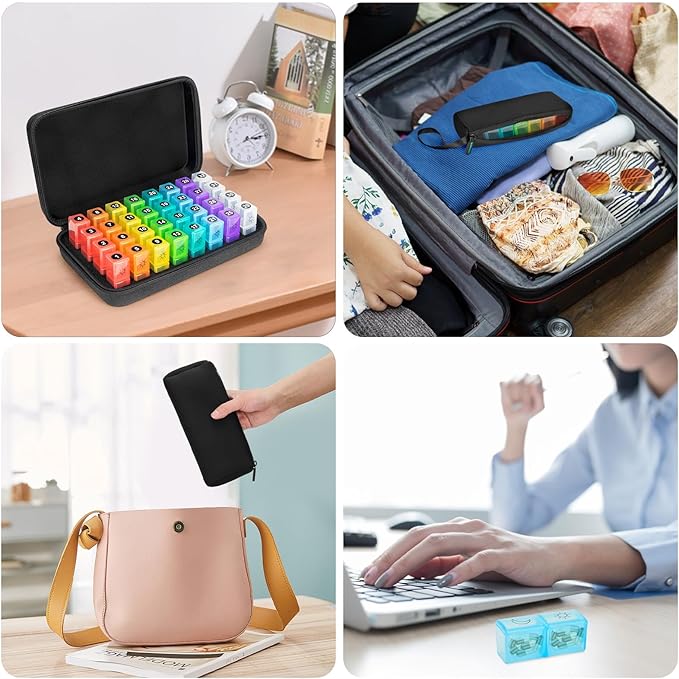 Monthly Pill Organizer 2 Times a Day with Weekly Pill Bag, 30 Day Pill Box Organizer with 32 Daily Compartments, One Month Pill Box Holder with Hard Travel Case 31 Days Medication Management