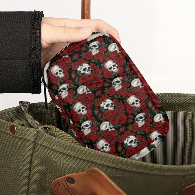 Skull Red Rose Pill Case Weekly Medicine Organizer with Travel Bag Seven-Day Pill Box Vitamin Supplement Box Fish Oil Pills Holder