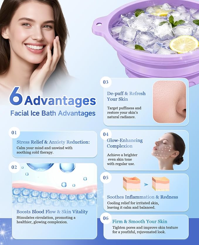 Face Bowl for Ice with Built-in Ice Tray, Collapsible Silicone Facial Ice Bath Bowl for Cold Plunge Therapy, Skin Tightening & Acne Relief, Ideal for Home Use