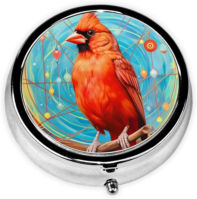 Funny Cardinal Bird Branch Pill Box 3 Compartment Pill Case, Portable Medicine Pill Organizer for Pocket Purse Pill Box Decorative Metal Medicine Vitamin Organizer