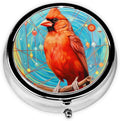 Funny Cardinal Bird Branch Pill Box 3 Compartment Pill Case, Portable Medicine Pill Organizer for Pocket Purse Pill Box Decorative Metal Medicine Vitamin Organizer