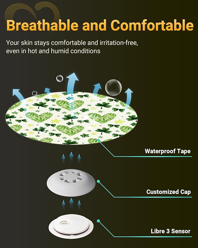 Libre 3 Sensor Covers Waterproof, Amolyfe 10 Pack Freestyle Libre 3 Plus Covers, Bump-Proof with Hard Cap, Waterproof Breathable Medical CGM Adhesive Patches, 14-Day CGM Protection (Easter)