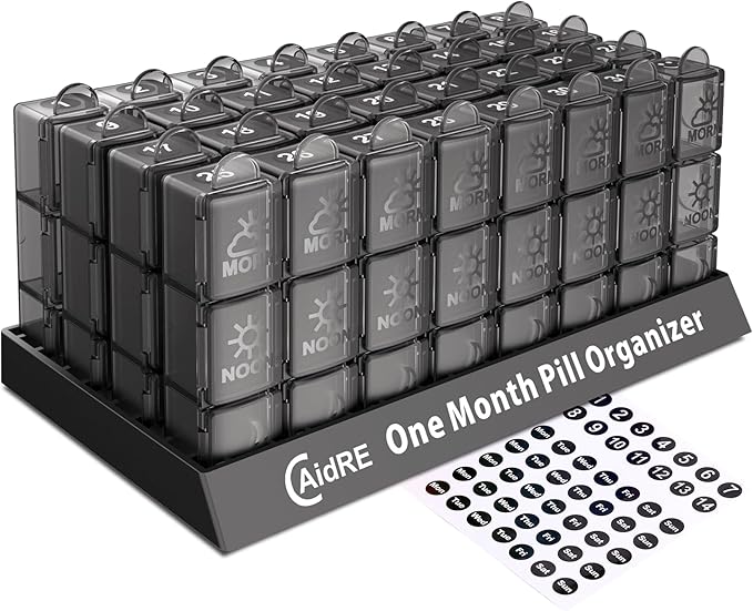 Monthly Pill Organizer 3 Times A Day, One Month Pill Box Organizer Morning-Noon-Night, 31 Day Pill Organizer with 32 Daily Compartments for Fish Oil, Vitamins, Supplements and Medications,Black