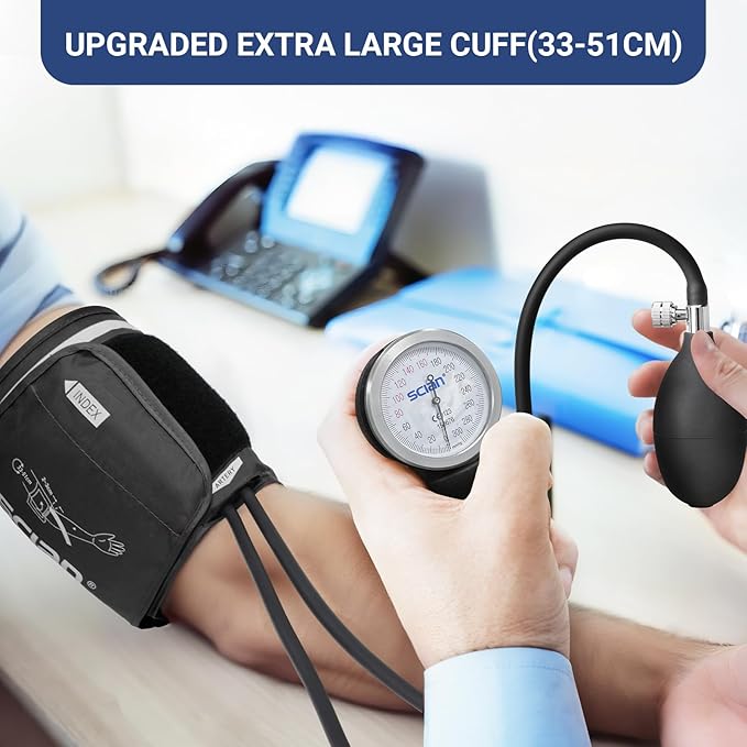 SCIAN Manual Blood Pressure Cuff - Aneroid Sphygmomanometer with European Cuff 12.6-20.8" and D-Ring, Come with Carrying Bag for Nurse Doctor Senior Adult, Black-Large Cuff