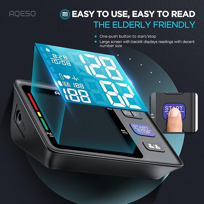Blood Pressure Monitor Upper Arm, 2 Size Cuffs 9"-17" & 13"-21", Fit from Medium to XL Extra Large Arms, Automatic Digital BP Cuffs for Home Use, Large LCD with Backlit, BP Machine 2-User