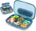 Toplive 6 Compartments Small Pill Case Travel Pill Organizer Pocket Medication Travel Case Portable Small Pill Container with Magnet Light-Proof Mini Pill Box, Blue