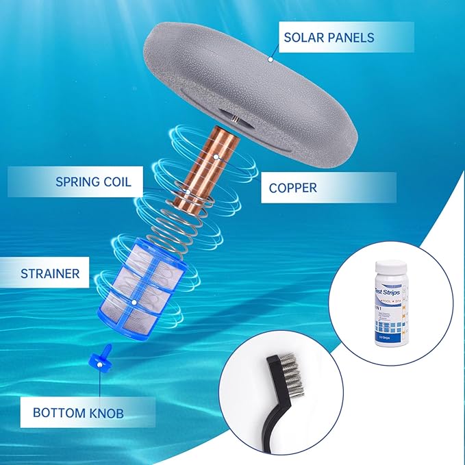 Solar Pool Ionizer - Floating Pool Cleaner for Swimming Pools Up to 45,000 Gallons for Large Pool, Big Solar Panel & Durable Copper Anode, Clear Water with Minimal Effort