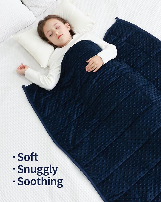 Mr. Sandman Weighted Blanket 10LBS 41 x 60 Inches, Minky Dots Heavy Blanket with Glass Beads, Soft and Cooling for School and Home, Navy Blue
