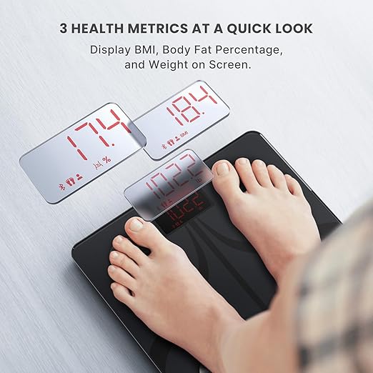 RENPHO Smart Scale for Body Weight, Type-C Rechargeable Digital Bathroom Scale, Electronic 13 Body Composition Monitor with Smartphone App, 400 lbs, Black, Elis 1 (11 inch)
