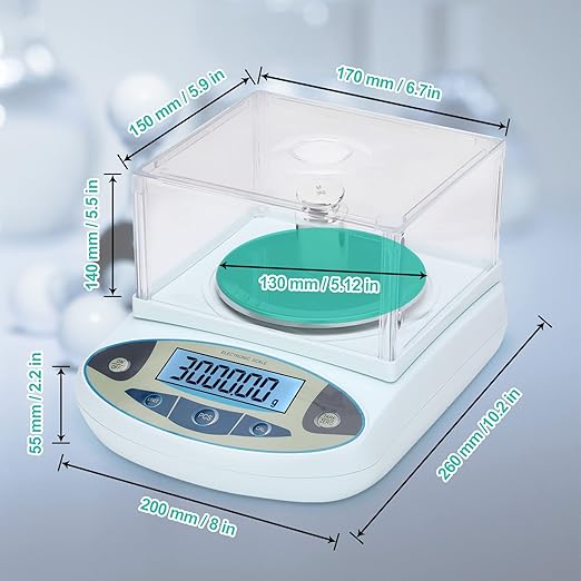 Lab Scale 3000gx0.01g,0.01g Accuracy High Precision 13 Unit Digital Analytical Balance, Electronic Laboratory Precision Gram Scale,Digital Scale with Windshield(with 500g Calibration Weight)