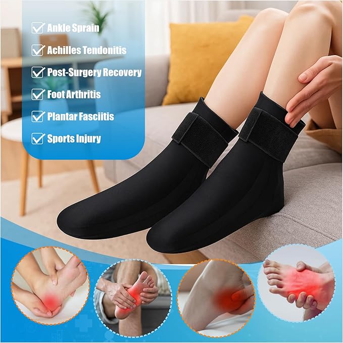 Foot Ice & Heat Gel Therapy Sock for Foot Comfort, Swelling Relief, Heel & Ankle Support, Hot/Cold Reusable Gel Wrap for Home Recovery（1 Pack