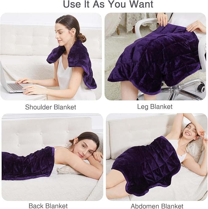 Alomidds Weighted Lap Blanket 7lbs, Cozy Breathable Flannel Weighted Lap Pad for Adults, Small Weighted Blanket for Travel, Sleeping, Couch, Purple, 29" x 24"