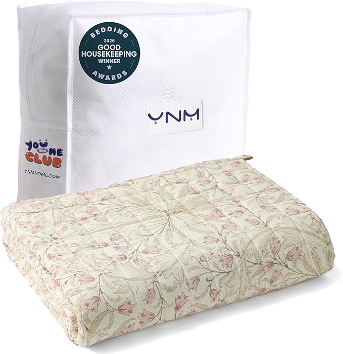 YnM King Size Linen Weighted Blanket for Adults (88x104 Inches, 40 Pounds, Campanula), Exclusive Smallest Compartments, Heavy Bed Blanket for Two Persons of 240~390lbs on Queen or King Bed