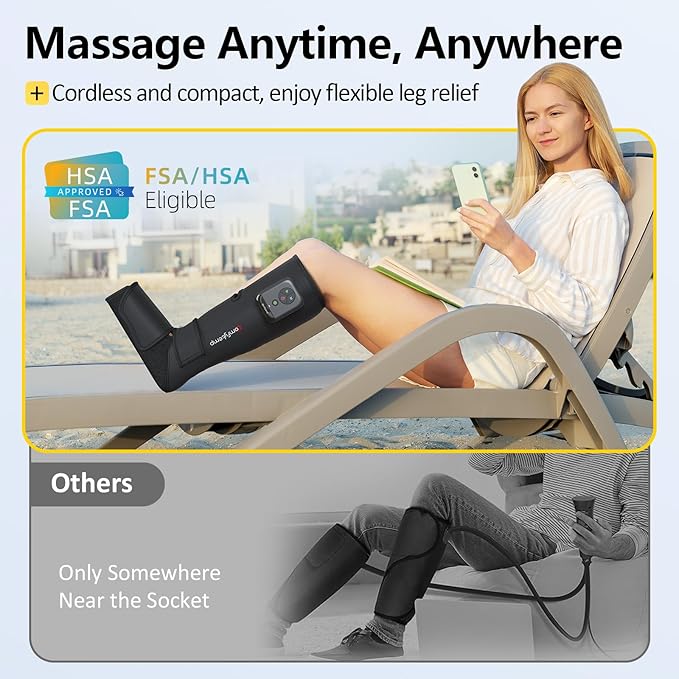 Comfytemp Cordless Air Compression Leg Massager for Circulation and Pain Relief FSA, Portable Foot and Calf Compression Boot for Swelling, HSA Eligible, Ideal for Mom Dad (1 Pack, Fits Calf 13"~19")