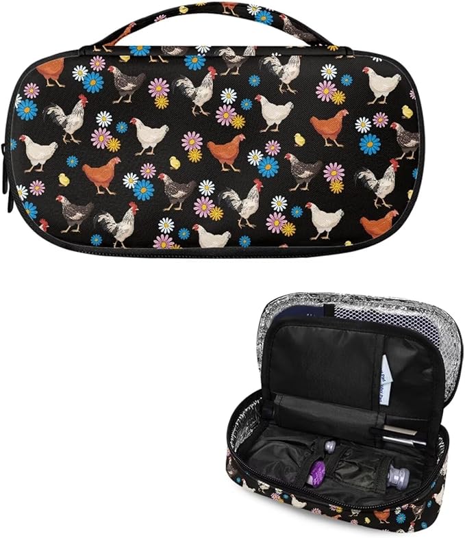 Floral Rooster Insulin Cooler Travel Case Diabetic Medication Insulated Cool Organizer for Insulin Pen and Other Diabetic Supplies, for The Daily Life and Trip