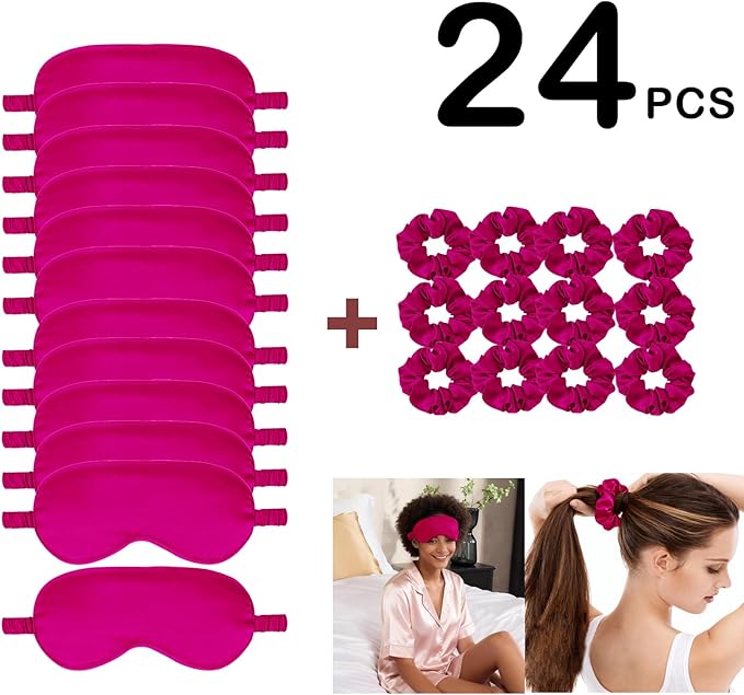 24Pcs Satin Eye Mask Silk Sleep Masks Silky Eyes Cover Blackout Blindfold Eyeshade Scrunchies Hair Ties Travel Wedding Gift