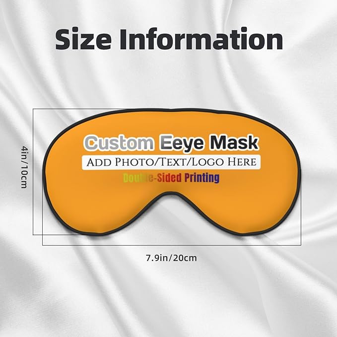 Custom Sleep Eye Mask Personalized Men Women Blindfold Design Your Own Photo Text Logo Adjustable Strap Soft Eyeshade Customized Blackout Eye Cover for Home Offices Travel Gold