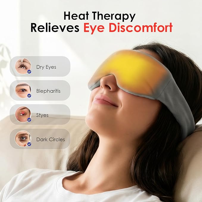 Akakios Heated Eye Mask for Dry Eyes, Microwavable Moist Heat Eye Masks Warm Compress for Dark Circles and Puffiness, Relief Stye Treatment, with Washable Cover(Gray)