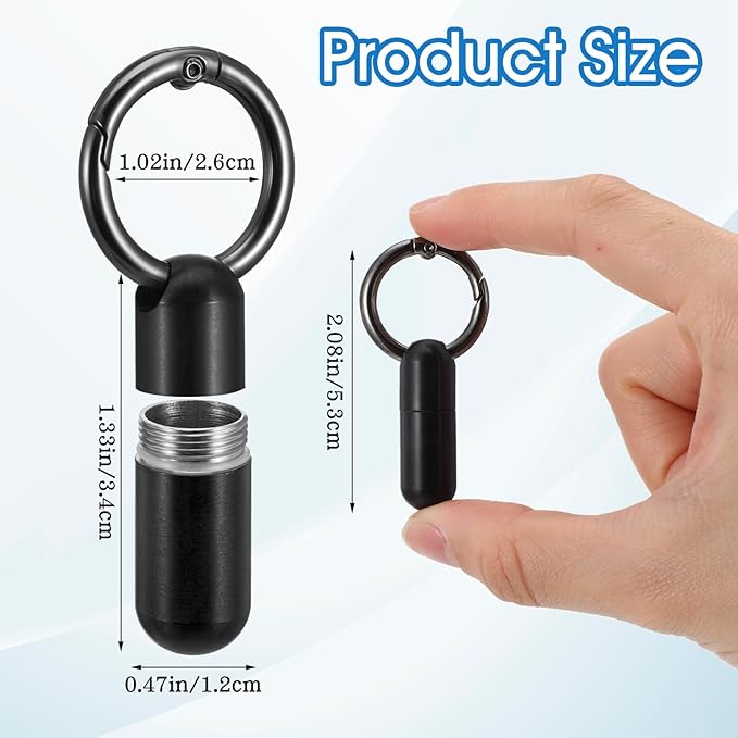 Small Pill Case Micro Pill Holder Keychain Portable Pill Container Waterproof Pocket Pill Organizer Tiny Pill Holder Bottle for Outdoor Travel Purse Pocket Emergency Medicine (Black)