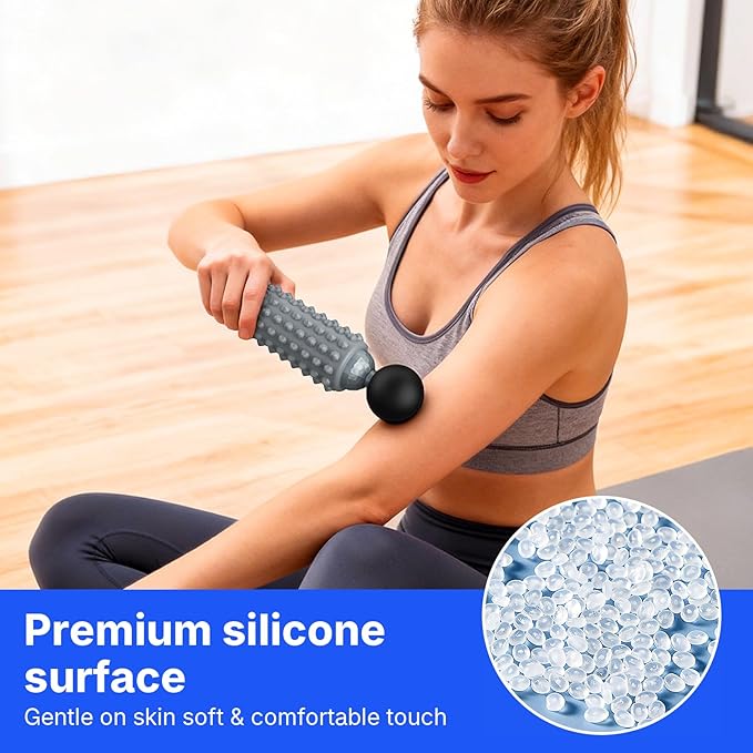 Mini Electric Massage Roller 4 Speeds Vibrating Massage Ball, 2-in-1 Portable Muscle Massager Gun & Roller for Muscle Relief, Detachable Heads, Rechargeable, For Fitness, Office, Travel (Gray)