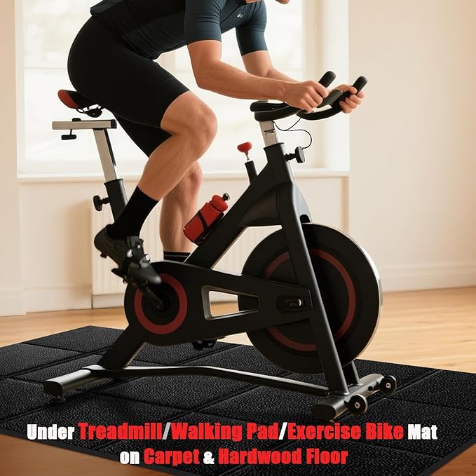 Treadmill Mat 79" x 39", 3mm Thick, for Under Treadmill, Walking Pad & Exercise Bike on Carpet & Hardwood Floors, Non-Slip Stripe Design, Waterproof Floor Protector, Noise & Shock Absorbing